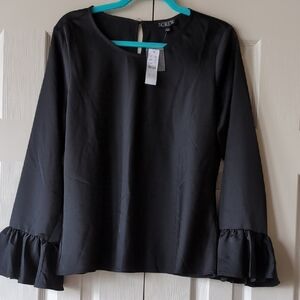J. Crew Women's Black Ruffle Sleeve Top
